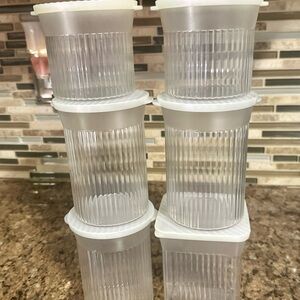 Tupperware Family Mates 6pc RARE Containers Clear with Pearlescent seals